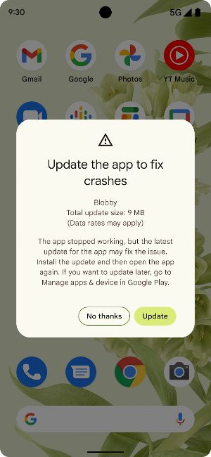 App crash update prompt from the Play Store