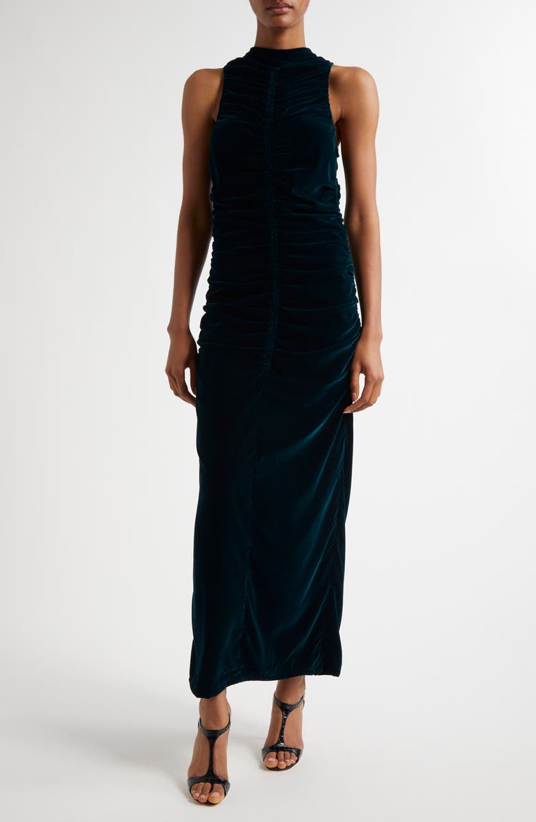 Niva Ruched Sleeveless Velvet Dress