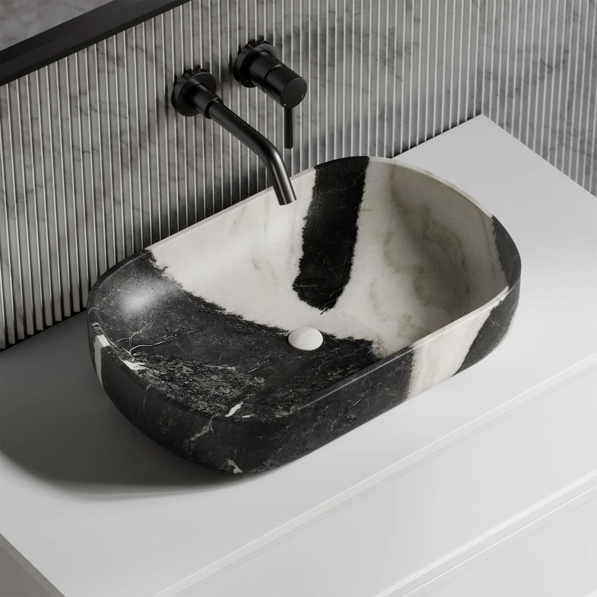 black and white marble basin