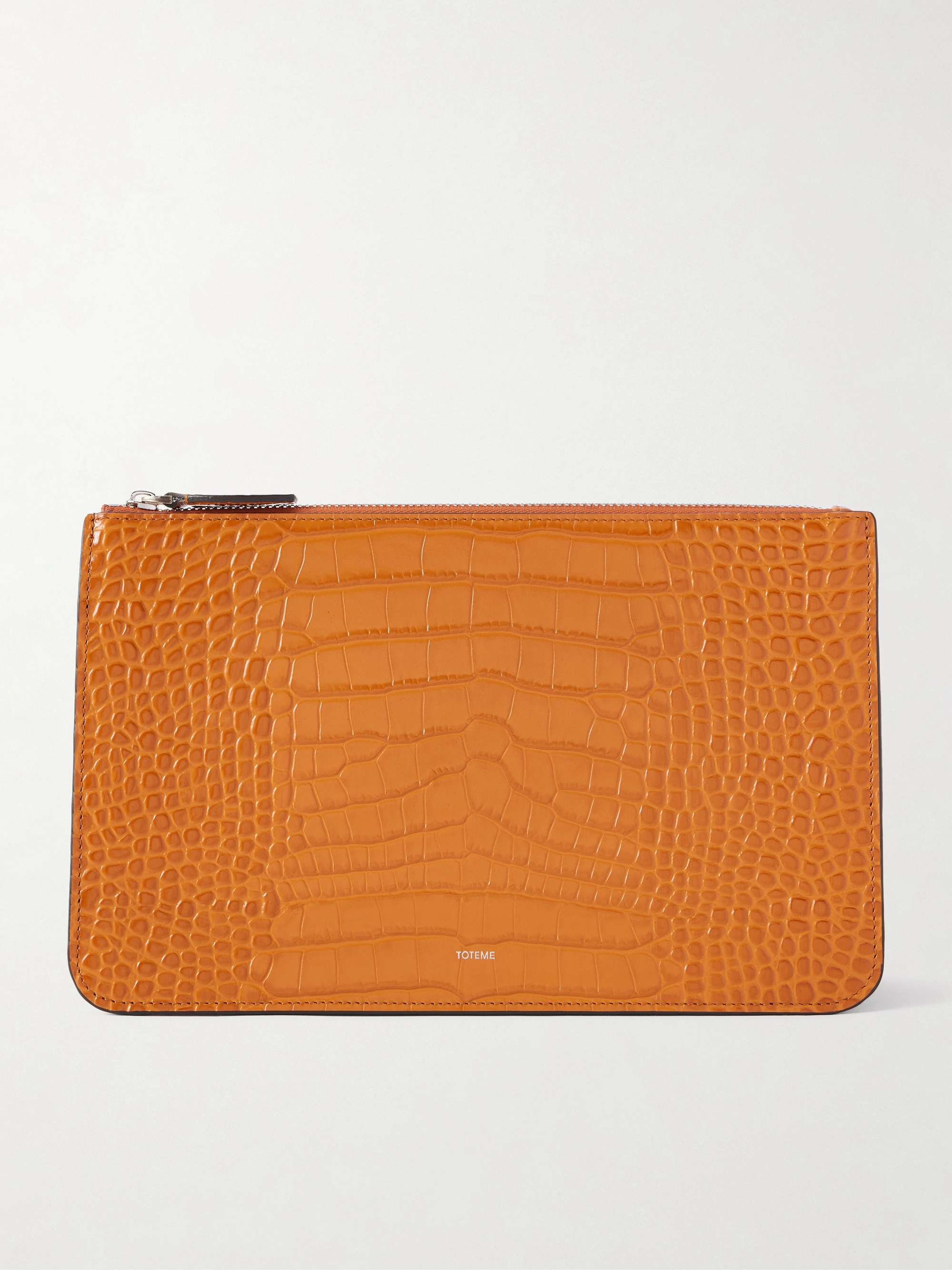 Threefold Croc-Effect Leather Clutch