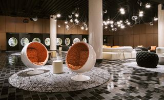 Communal seating area with egg chairs