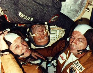 American and Russian spaceflyers, pictured here, came together in the historic Apollo-Soyuz Test Project of July 1975. The Americans flew on the final Saturn rocket to launch, the final Apollo spaceflight.