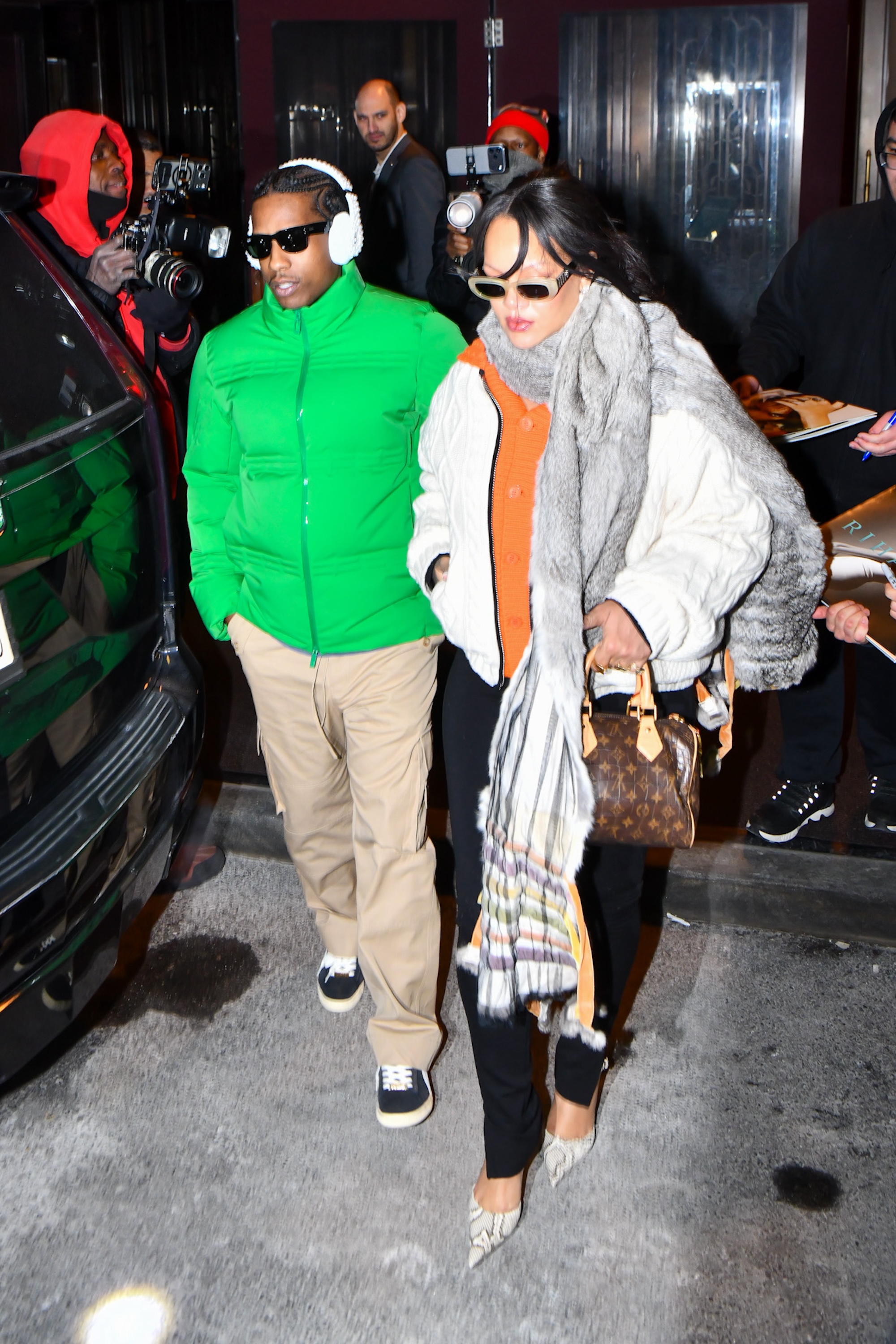 A few days before attending the dior couture show, Rihanna debuted a vintage fur stole from John Galliano