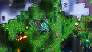 A giant winged bug fighting heroes