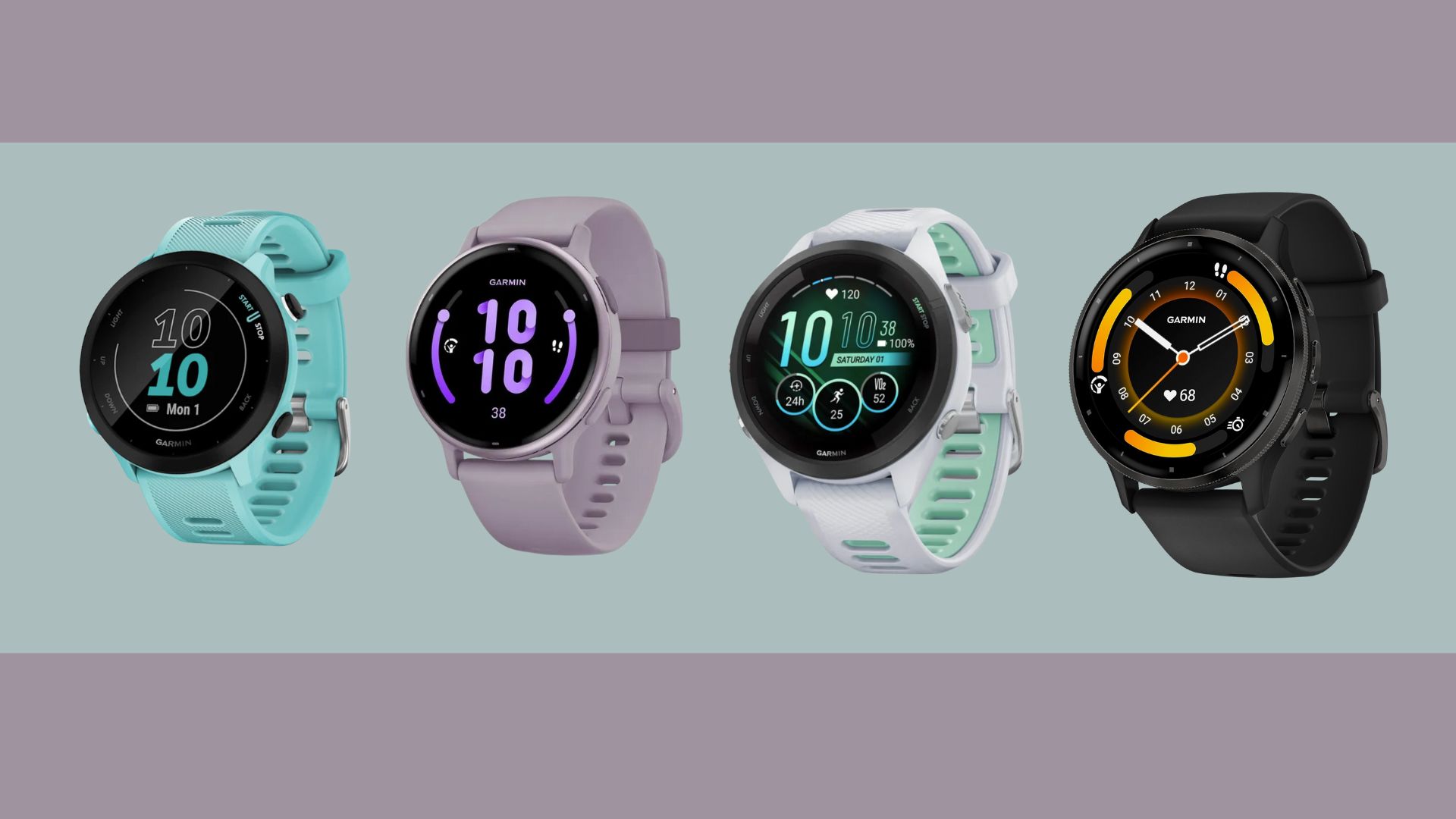 A selection of watches in the Garmin sale, including the Forerunner 55, Vivoactive 5, Forerunner 265, and Venu 3S