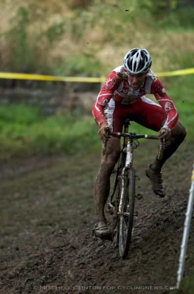 Off the pedals Jaochim Parbo struggles to stay on the uphill line of the curve.
