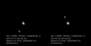 Image of Pluto and its moon Charon, taken by NASA’s New Horizons spacecraft on January 25, 2015, from a distance of 125 million miles.