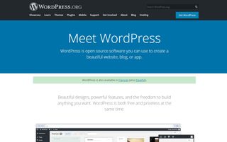 Homepage of WordPress, one of the best website builders for videographers, with text introducing WordPress