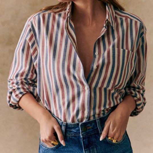 Sézane Max Burgundy and Navy Shirt
