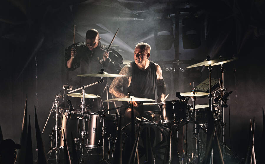 Skin and Mark Richardson of Skunk Anansie perform live on stage at O2 Academy Birmingham on April 5, 2025 in Birmingham, England