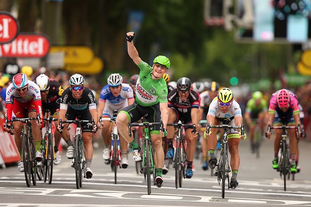 Andr&eacute; Greipel (Lotto Soudal) wins the stage 5 bunch sprint at the Tour de France
