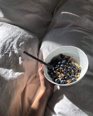 Bowl of granola and blueberries