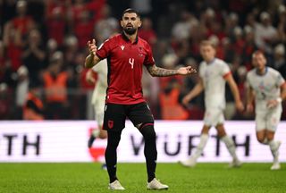 Elseid Hysaj of Albania reacts during the UEFA EURO 2024 European qualifier match between Albania and Czechia at Air Albania Stadium on October 12, 2023 in Tirana, Albania. (Photo by Tullio Puglia - UEFA/UEFA via Getty Images)