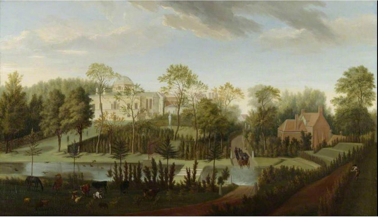 A view of the gardens that contained two wildernesses shown in Chiswick House from the South West by Pieter Andreas Rijsbrack, about 1729–31.