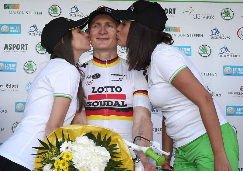 Andr&eacute; Greipel (Lotto Soudal) on the podium