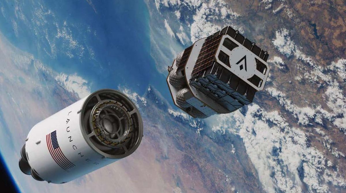 An illustration of the Launcher Orbiter spacecraft shortly after separating from its Launcher Light rocket's upper stage.