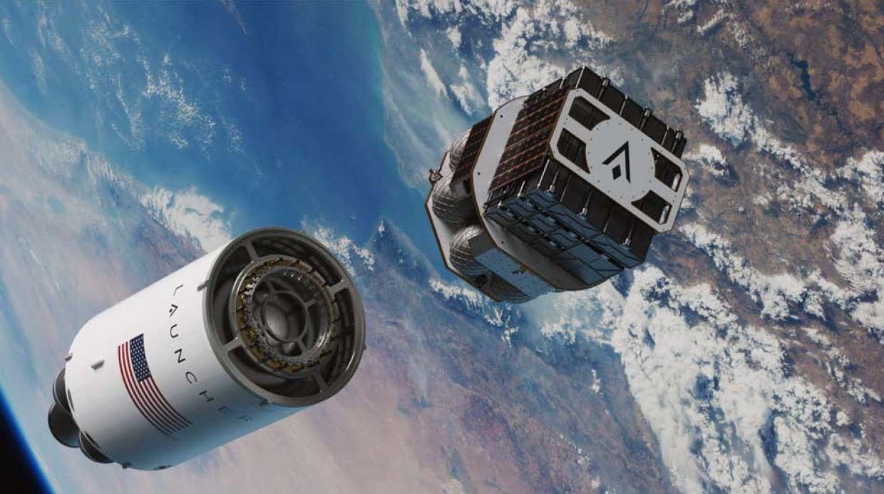 An illustration of the Launcher Orbiter spacecraft shortly after separating from its Launcher Light rocket's upper stage.