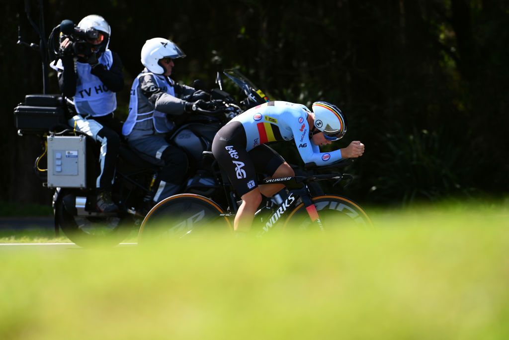 WOLLONGONG AUSTRALIA SEPTEMBER 18 Lotte Kopecky of Belgium sprints during the 95th UCI Road World Championships 2022 Women Individual Time Trial a 342km individual time trial race from Wollongong to Wollongong Wollongong2022 on September 18 2022 in Wollongong Australia Photo by Tim de WaeleGetty Images