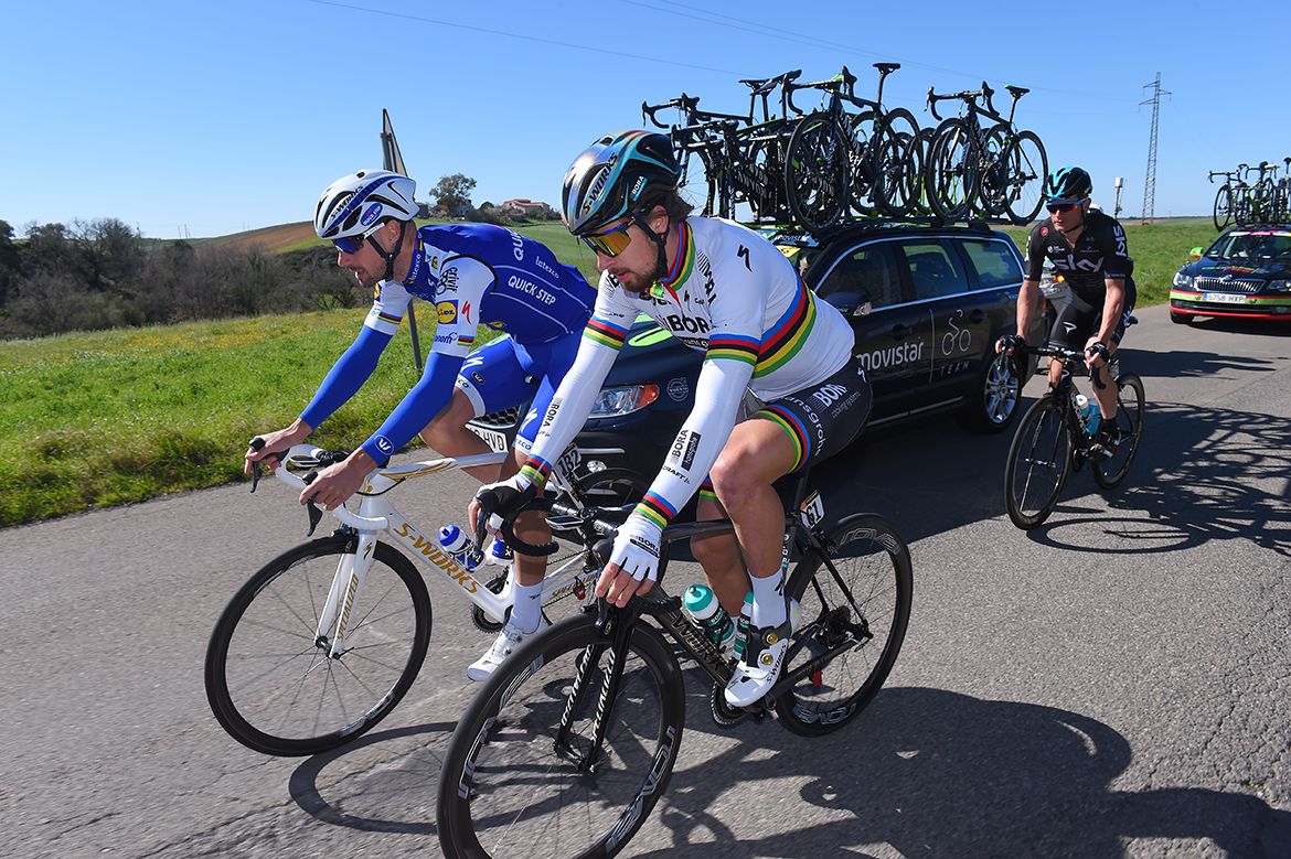 Peter Sagan and Tom Boonen side by side in the early stages.