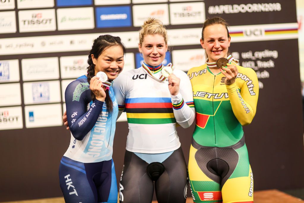 The women's Keirin world champion Nicky Degrendele (Belgium)