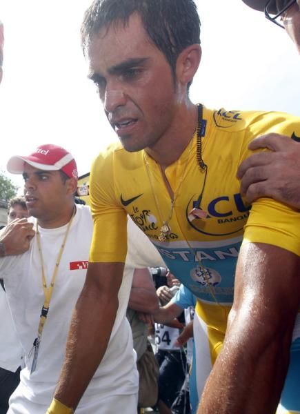 A drained Contador at the finish