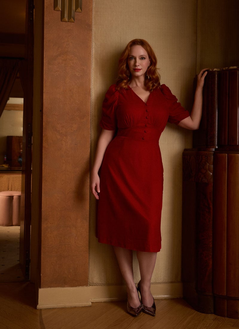 Christina Hendricks X Joanie - Neroli Puff Sleeve Velvet Dress - Scarlett Red