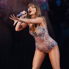 - American singer and songwriter Taylor Swift performs on stage as part of her Eras Tour in Lisbon on May 24, 2024.