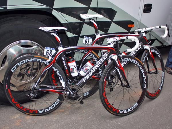 Pinarello has enjoyed a good start to this year's Giro d'Italia with a win by Bradley Wiggins on the company's new Graal. Caisse d'Epargne rider Marzio Bruseghin has one as well, though, plus a striking Dogma model for use on the road.