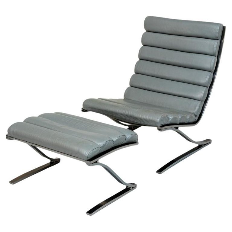 Design Institute America Grey Leather Lounge With Ottoman