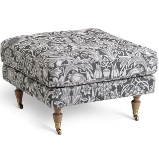 Habitat x William Morris footstool thistle print pattern with wooden legs with castors