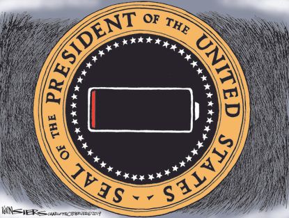Political Cartoon U.S. Trump government Shutdown Battery