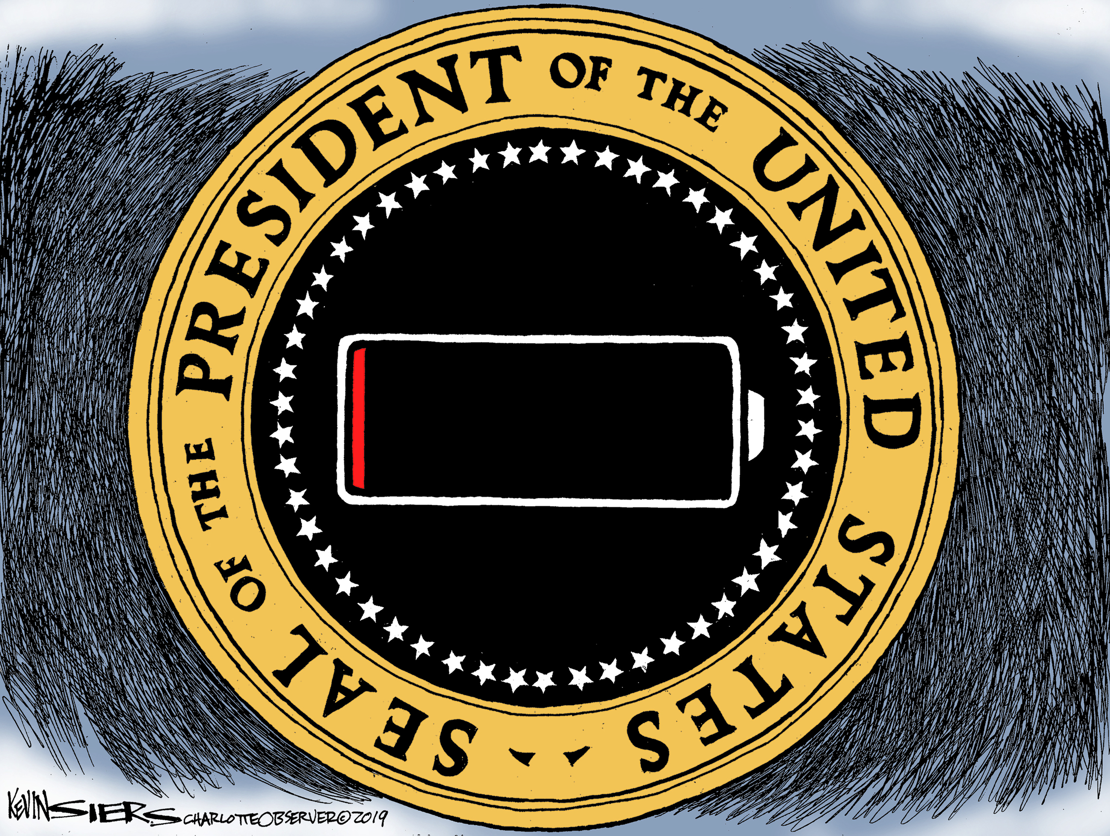Political Cartoon U.S. Trump government Shutdown Battery