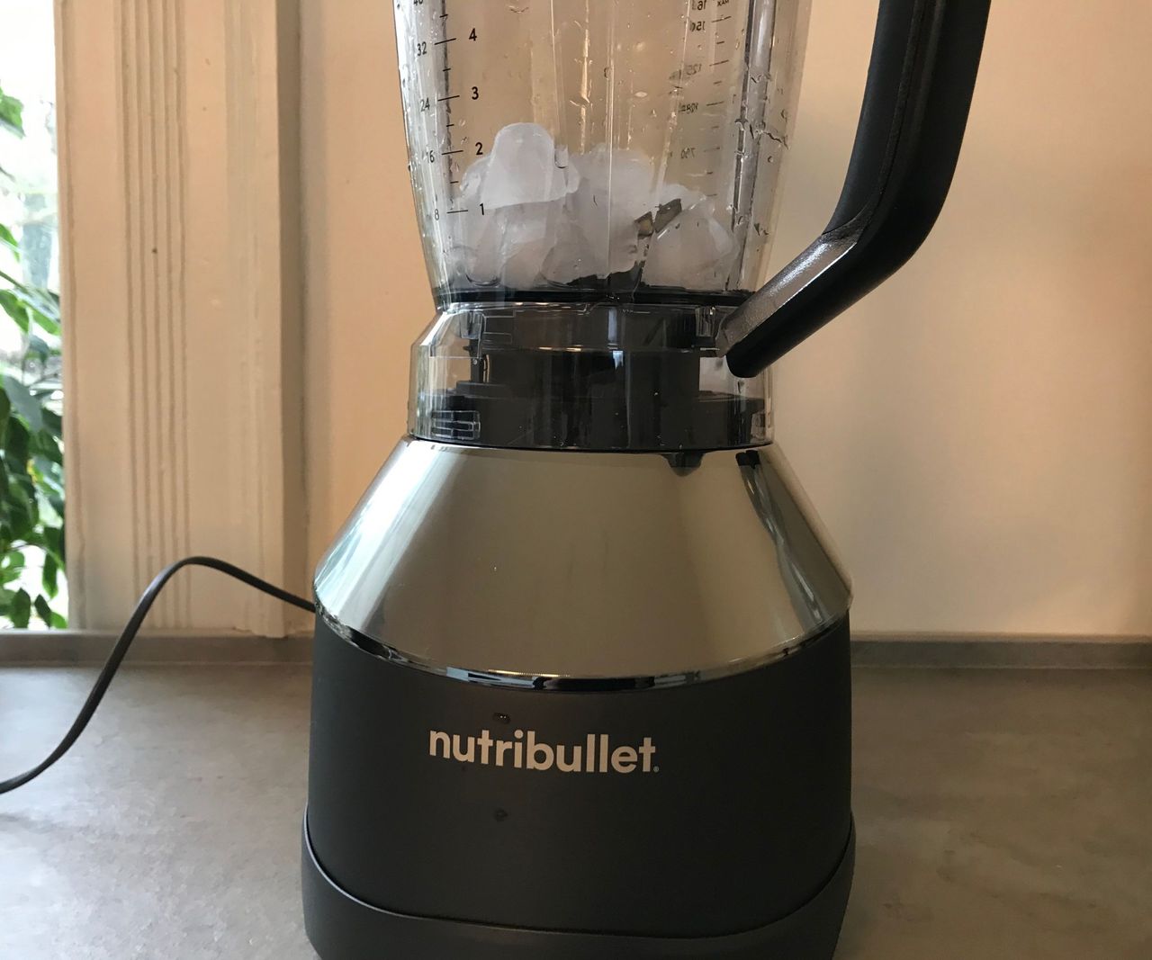Crushing ice in the pitcher of the Nutribullet triple prep system