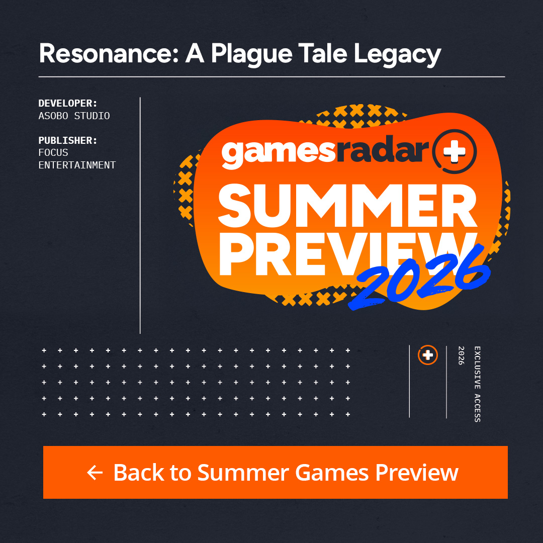 The GamesRadar+ Summer Preview 2026 info box for Resonance: A Plague Tale Legacy, listing the developer and publisher as Asobo Studio and Focus Entertainment respectively