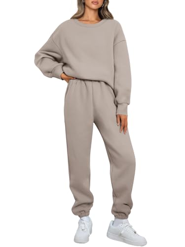 Automet Sweatsuits for Women Set 2 Piece Outfits Oversized Sweatshirt Fall Outfits 2024 Lounge Sets Pullover Casual Trendy Y2k Clothing Sweatpants With Pockets Coffeegrey S