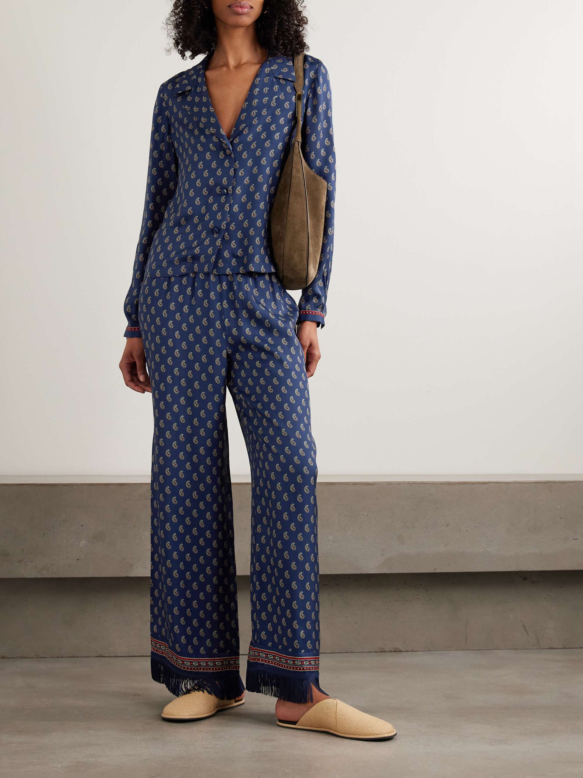 Lavon Fringed Paisley-Print Silk Straight-Leg Pants