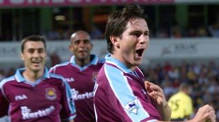 Frank Lampard celebrates scoring for West Ham United in the 1999 Intertoto Cup final against Metz