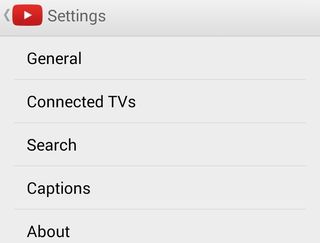 YouTube settings menu