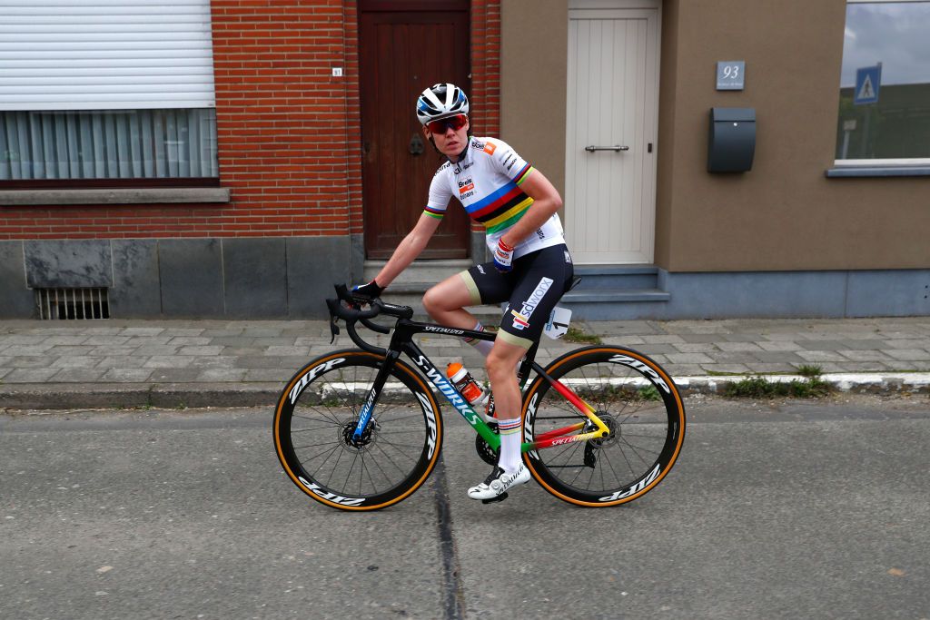OUDENAARDE BELGIUM OCTOBER 18 Anna Van Der Breggen of The Netherlands and Boels Dolmans Cycling Team World Champion Jersey during the 17th Tour of Flanders 2020 Ronde van Vlaanderen Women Elite a 1356km stage from Oudenaarde to Oudenaarde RVV20 FlandersClassic on October 18 2020 in Oudenaarde Belgium Photo by Bas CzerwinskiGetty Images