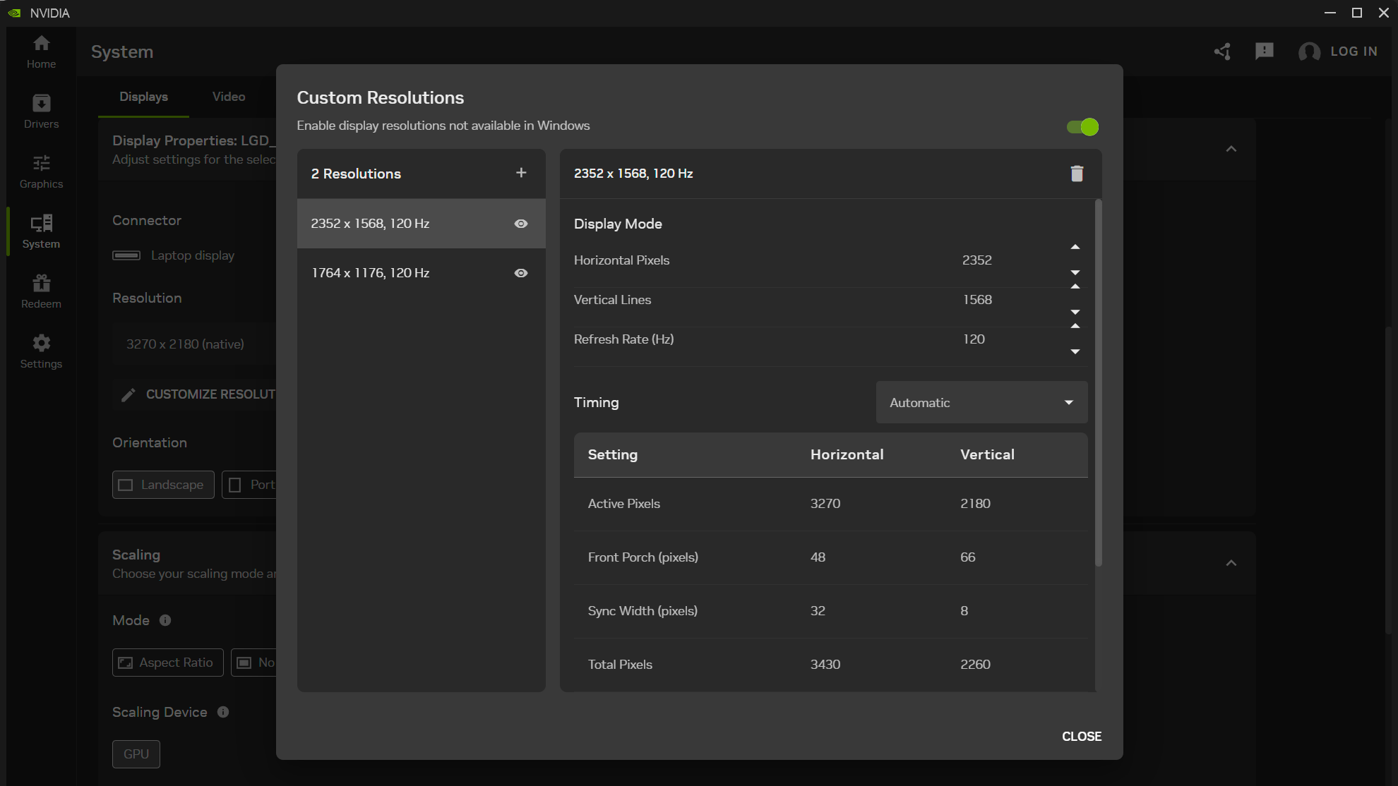 Custom resolution selection in the Nvidia App