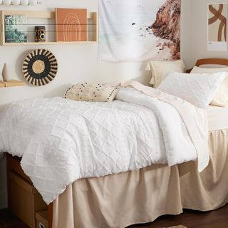 Bedsure White Boho Comforter Set against a wall.