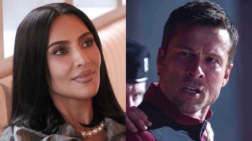 Kim Kardashian in The Kardashians and Glen Powell in The Running Man