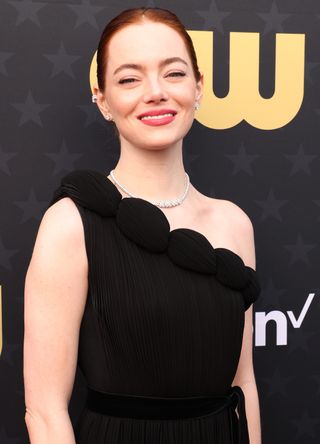 Emma Stone with soft matte pink lips and defined eyes