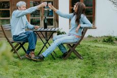 Couple enjoying a bottle of wine