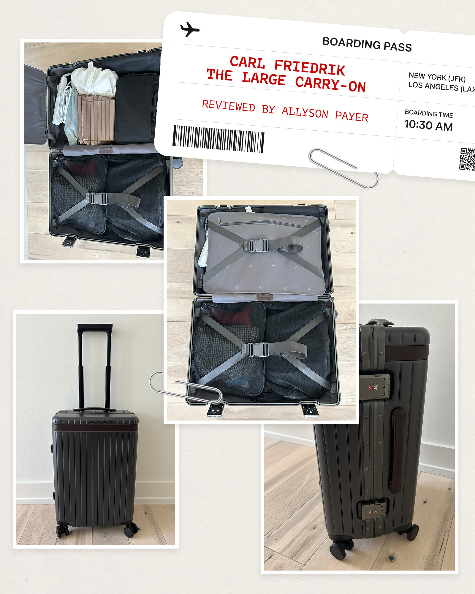 Collage of Carl Friedrik's Large Carry-On.
