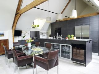 dark kitchen diner in a chapel