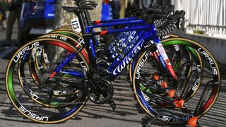 Tour de France Bikes 2021: Total Direct Energie's Wilier bikes stacked in a bike rack