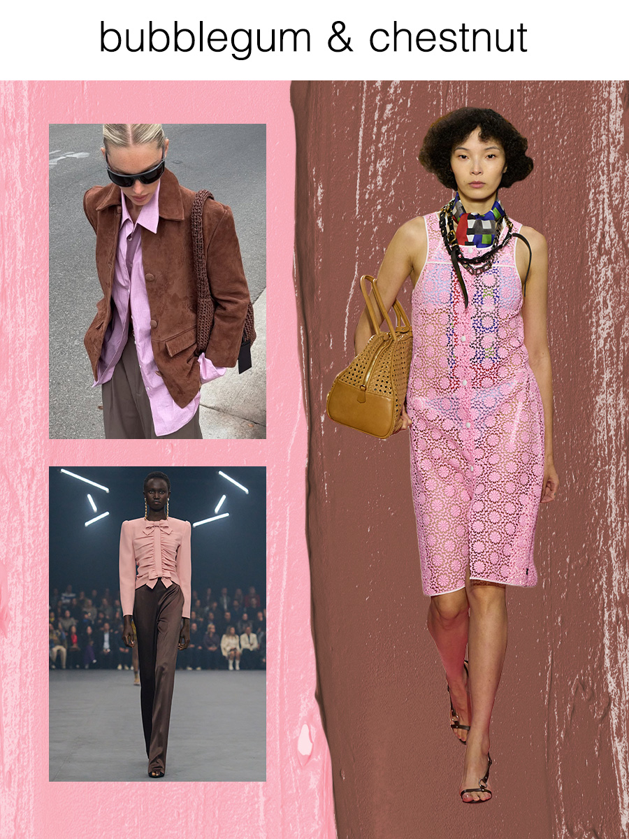 A collage of runway and Instagram imagery featuring the coolest color combinations of spring 2026.