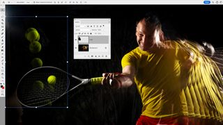 A stroboscopic flash portrait of a tennis player in a studio on a black background wearing a yellow shirt