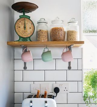 kitchen makeover with white metro tiles